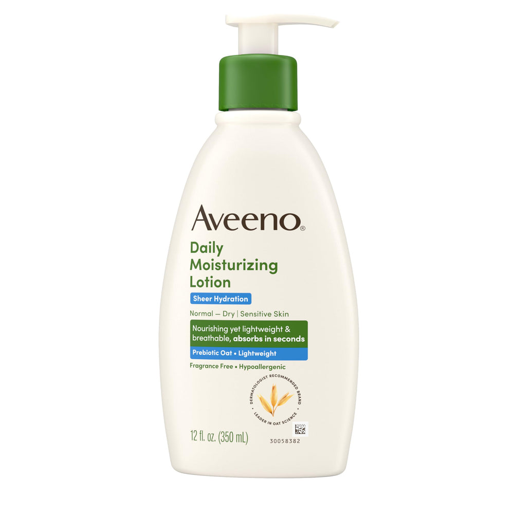 Aveeno on bathroom counter in lifestyle setting illustrating routine-friendly application benefit