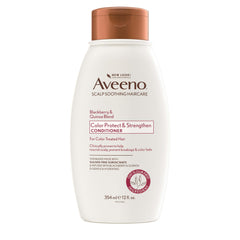 Aveeno bottle front packaging showing Blackberry Quinoa conditioner and calming scent