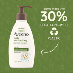Aveeno bottle with recycled plastic icon showing eco-friendly packaging benefit