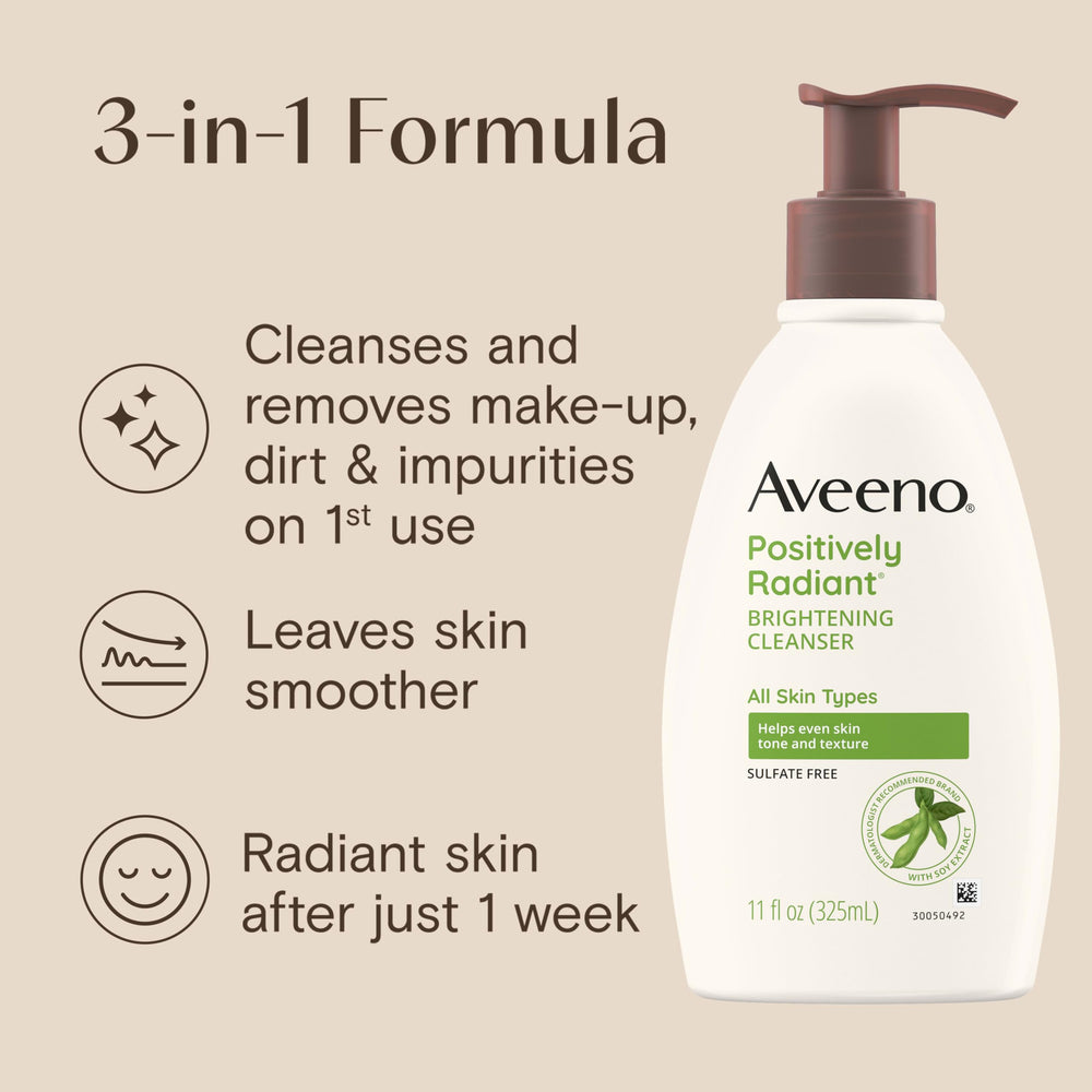 Aveeno bottle staged on morning mirror setup for daily routine