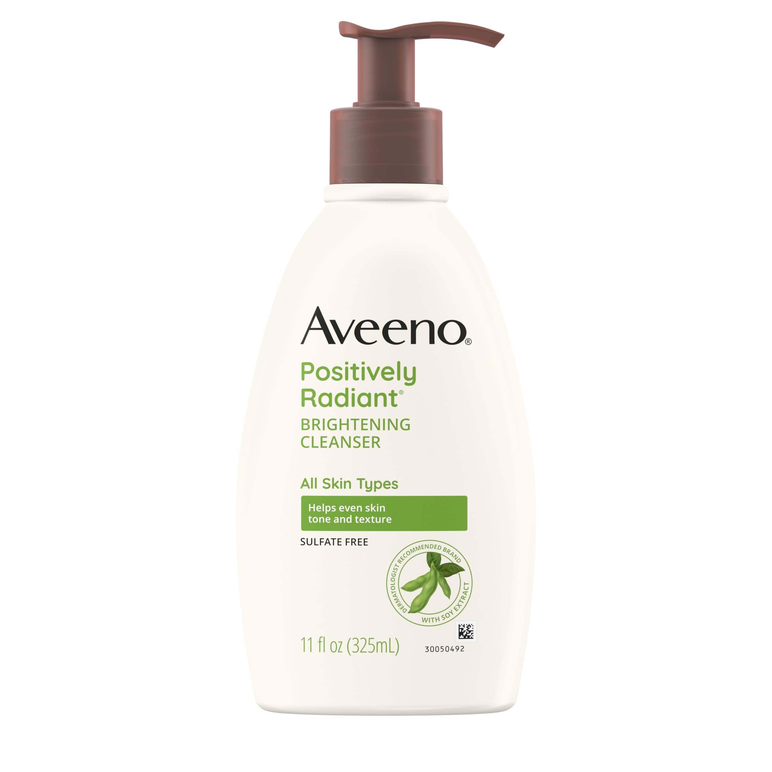 Aveeno front packaging showing cleanser and brightening benefit
