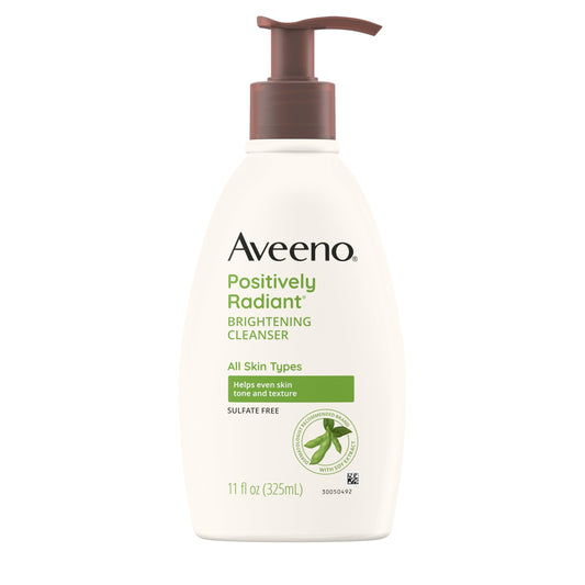 Aveeno front packaging showing cleanser and brightening benefit