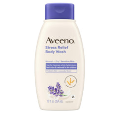 Aveeno front bottle showing label and calming lavender scent benefit