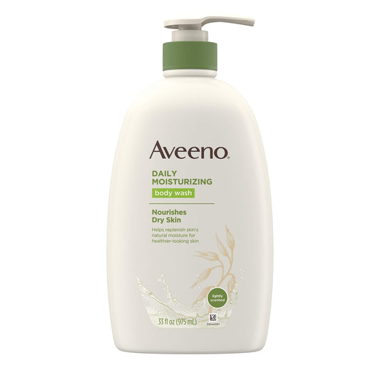 Aveeno front 33 oz bottle showing full packaging and size benefit