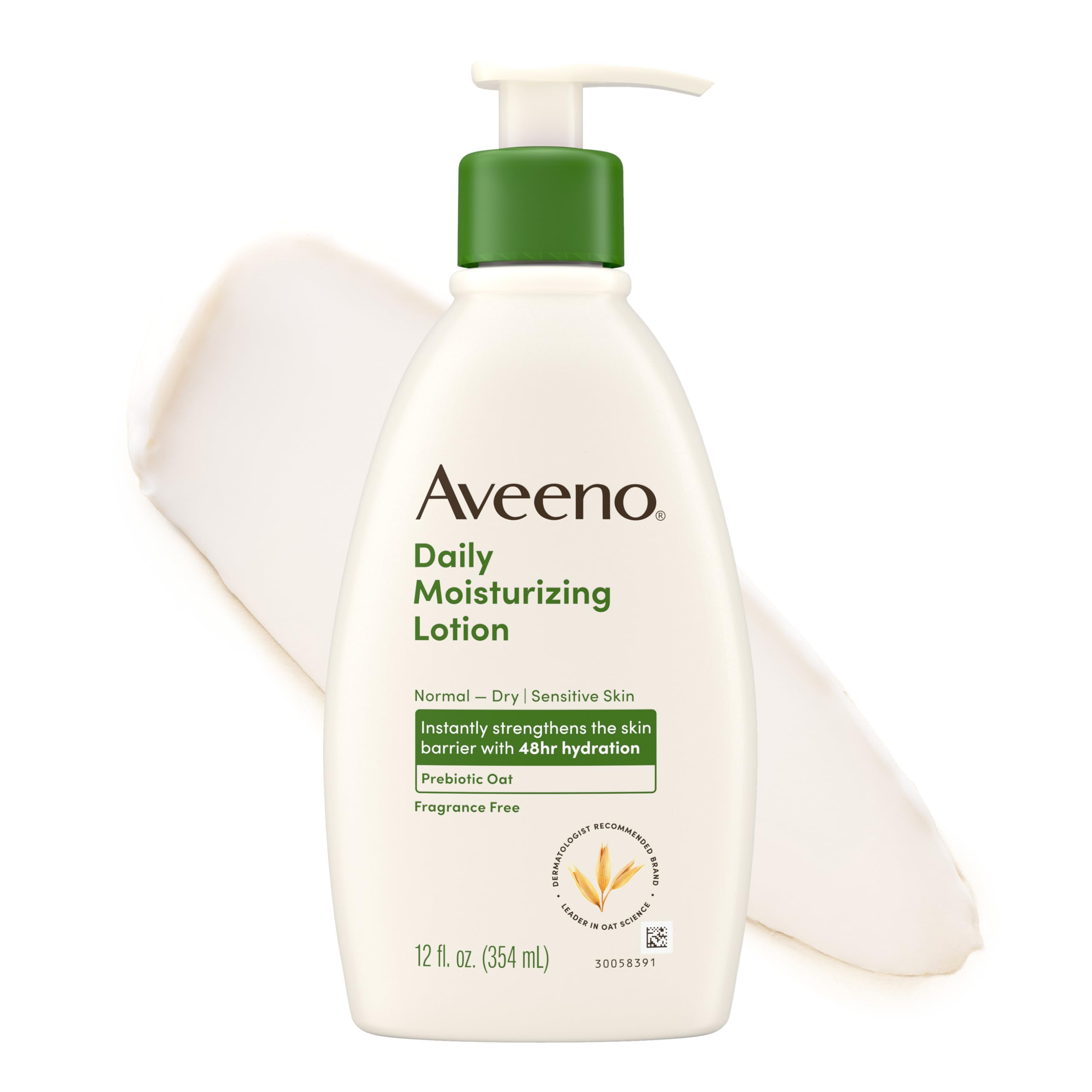 Aveeno front packaging 12 fl oz showing bottle and label benefits