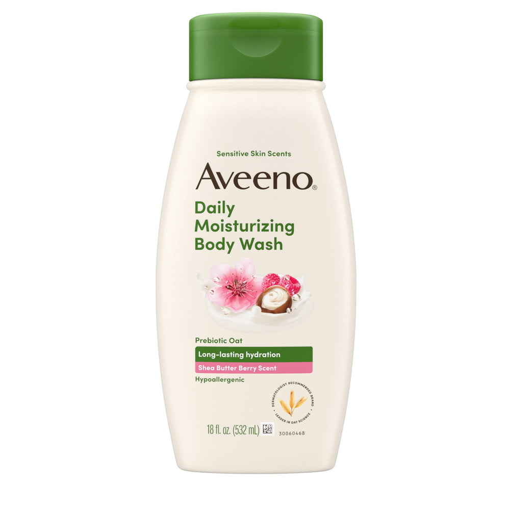 Aveeno front packaging 18 oz showing product and benefits on label