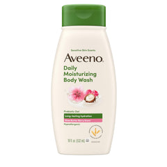 Aveeno front packaging 18 oz showing product and benefits on label
