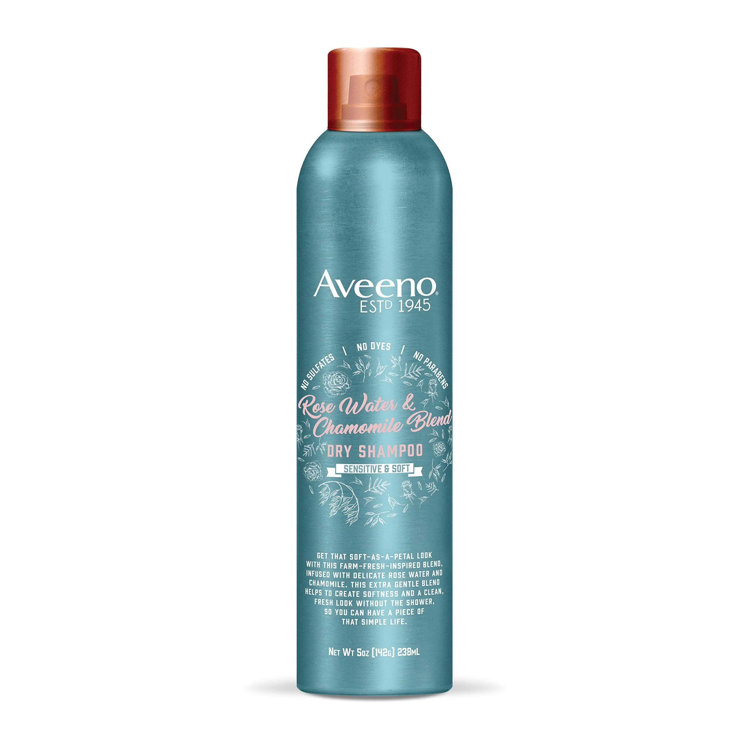 Aveeno front packaging showing rose water and chamomile for gentle refresh