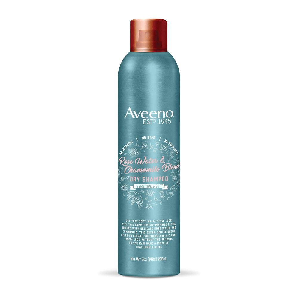 Aveeno front packaging showing rose water and chamomile for gentle refresh