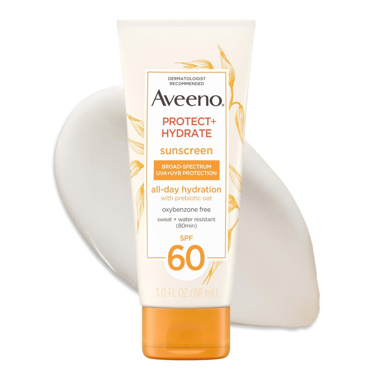 Aveeno front packaging showing SPF 60 protection and travel size benefit