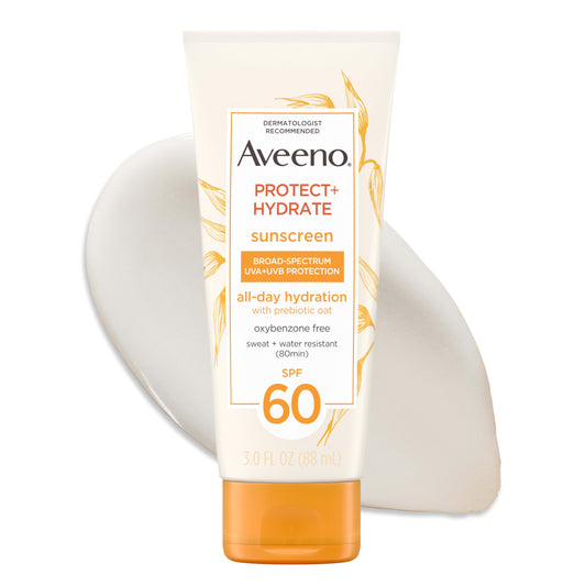 Aveeno front packaging showing SPF 60 protection and travel size benefit