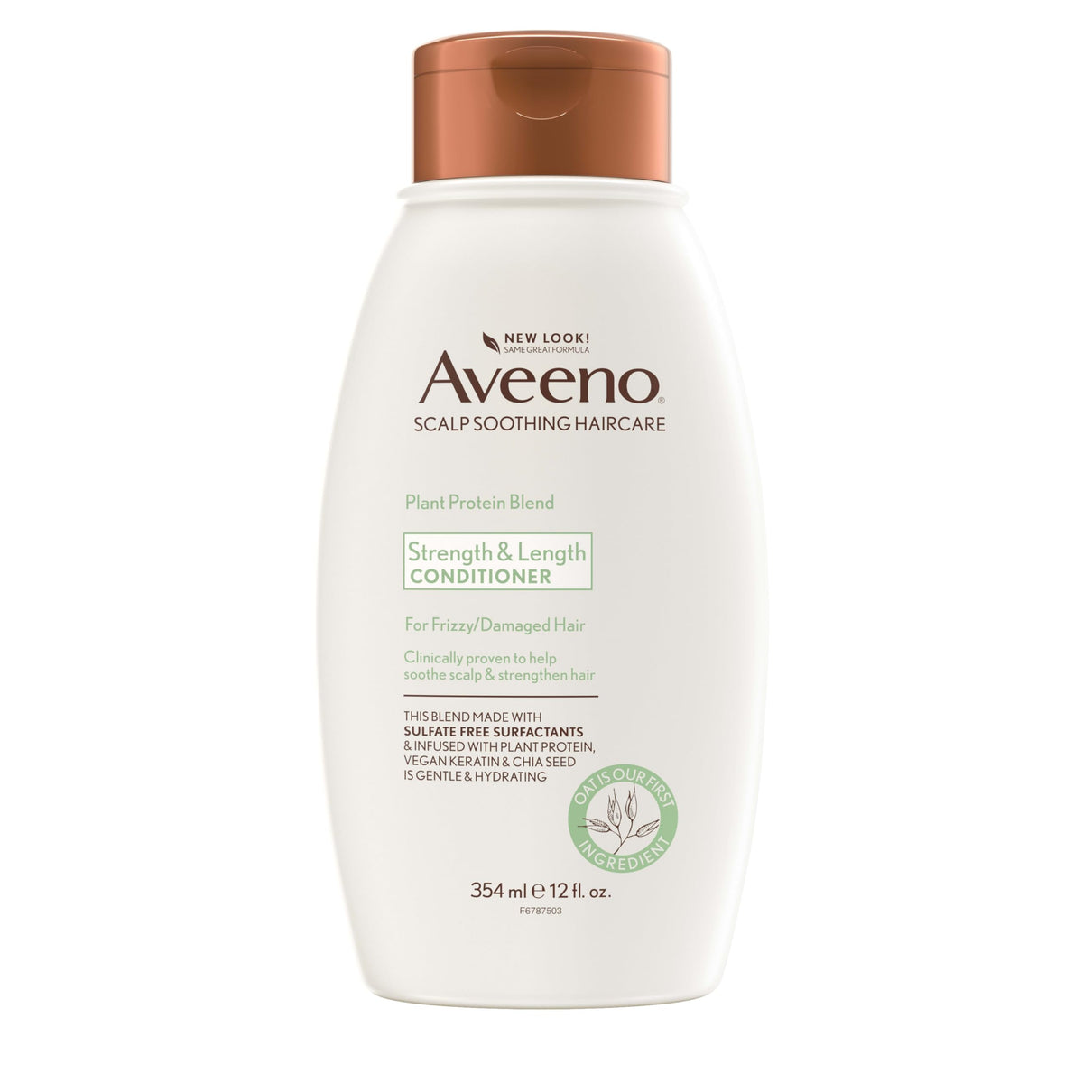 Aveeno front packaging showing strength and length benefits