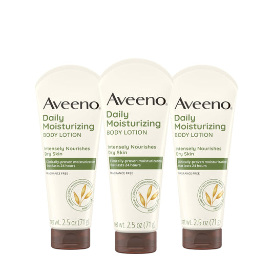 Aveeno travel pack front packaging showing three bottles and convenient value