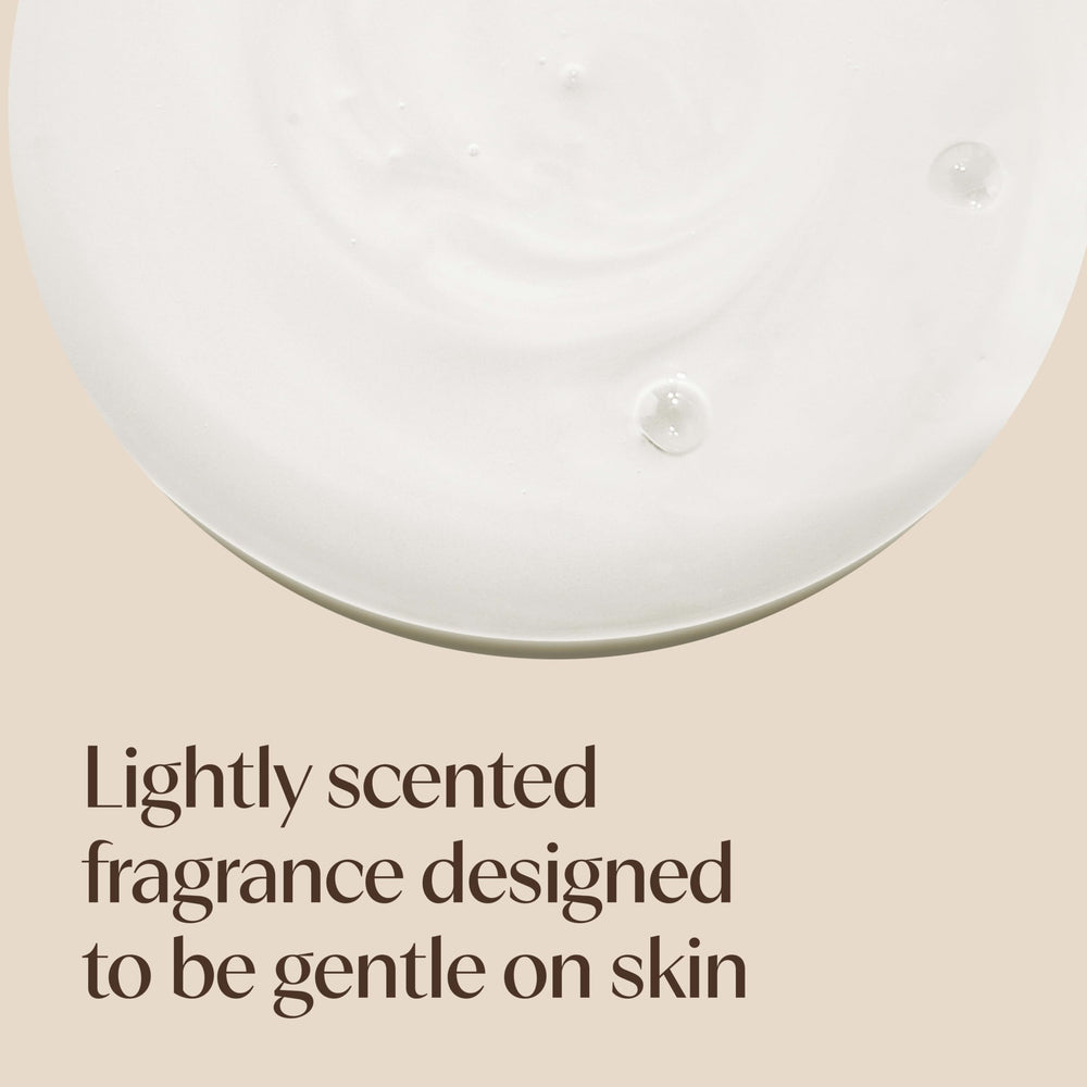 Prebiotic oat ingredient detail beside Aveeno bottle showing natural support