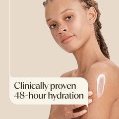Aveeno label detail highlighting prebiotic oat and fragrance-free benefits