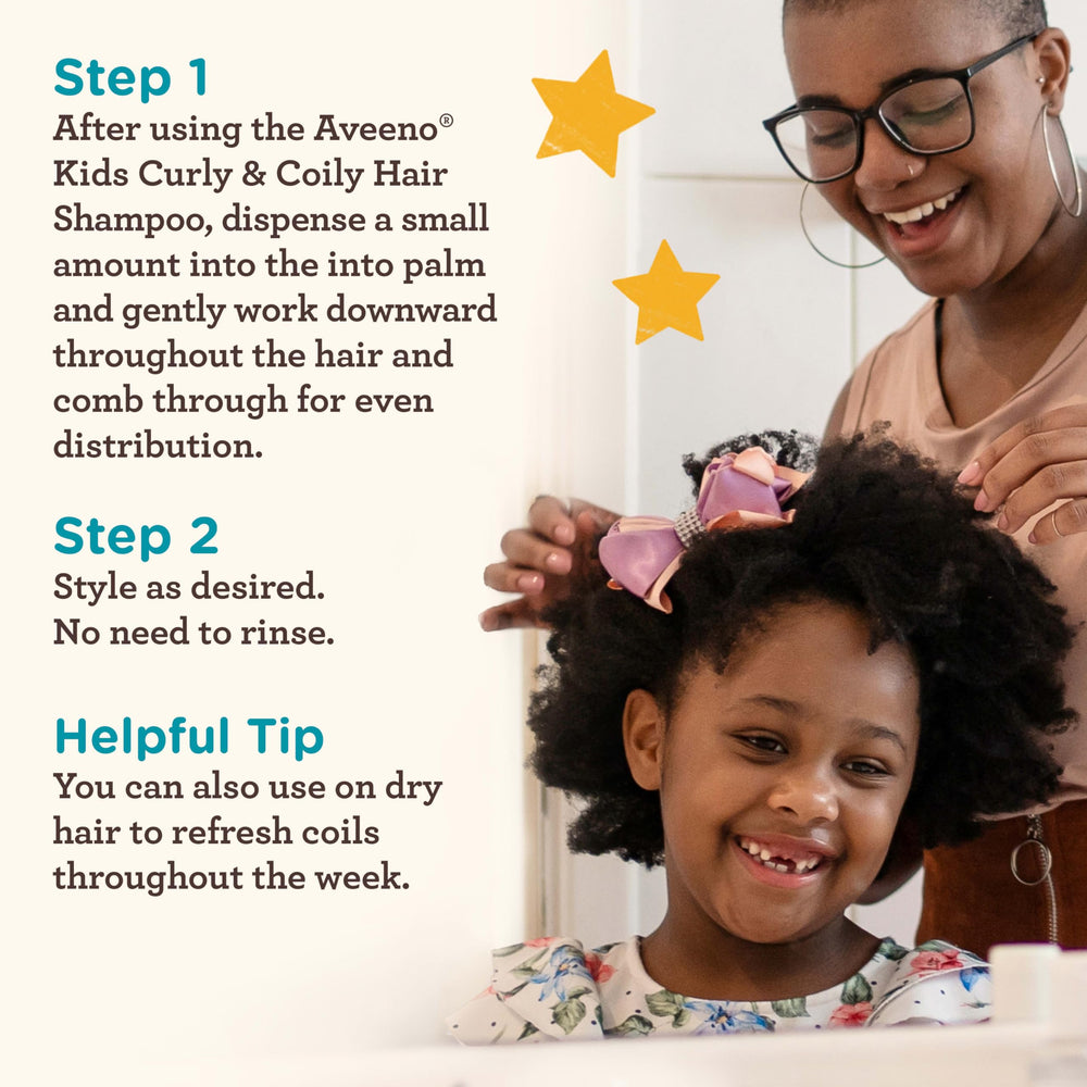 Aveeno Baby being applied to toddler hair for gentle detangling