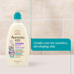 Aveeno Baby child washing in bathtub showing tear-free comfort
