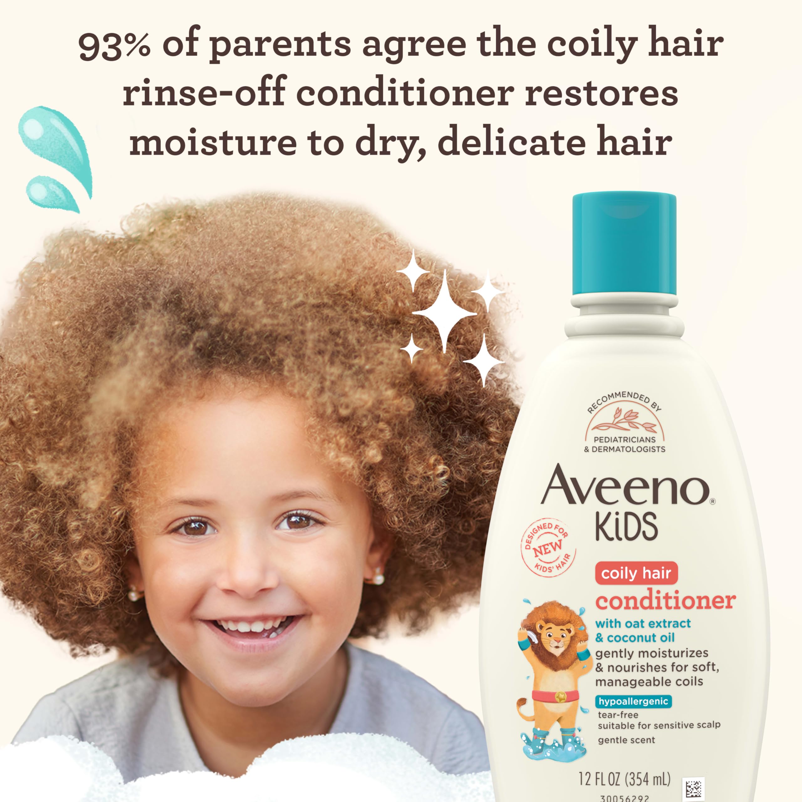 Aveeno Baby label close-up highlighting oat extract and coconut oil benefits