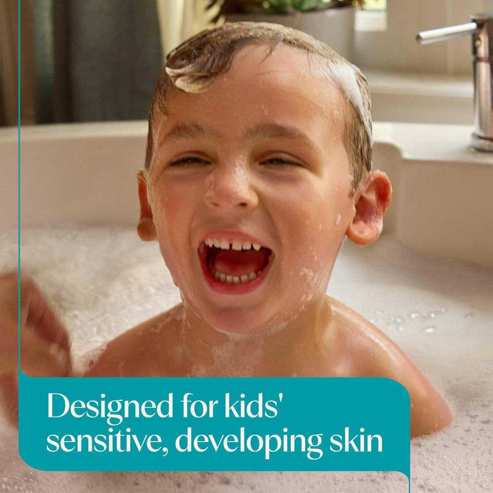 Aveeno Baby creamy lather on washcloth demonstrating gentle cleanse