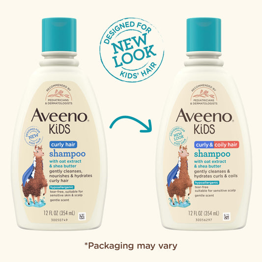 Aveeno Kids pump dispensing shampoo demonstrating easy, tear-free lather