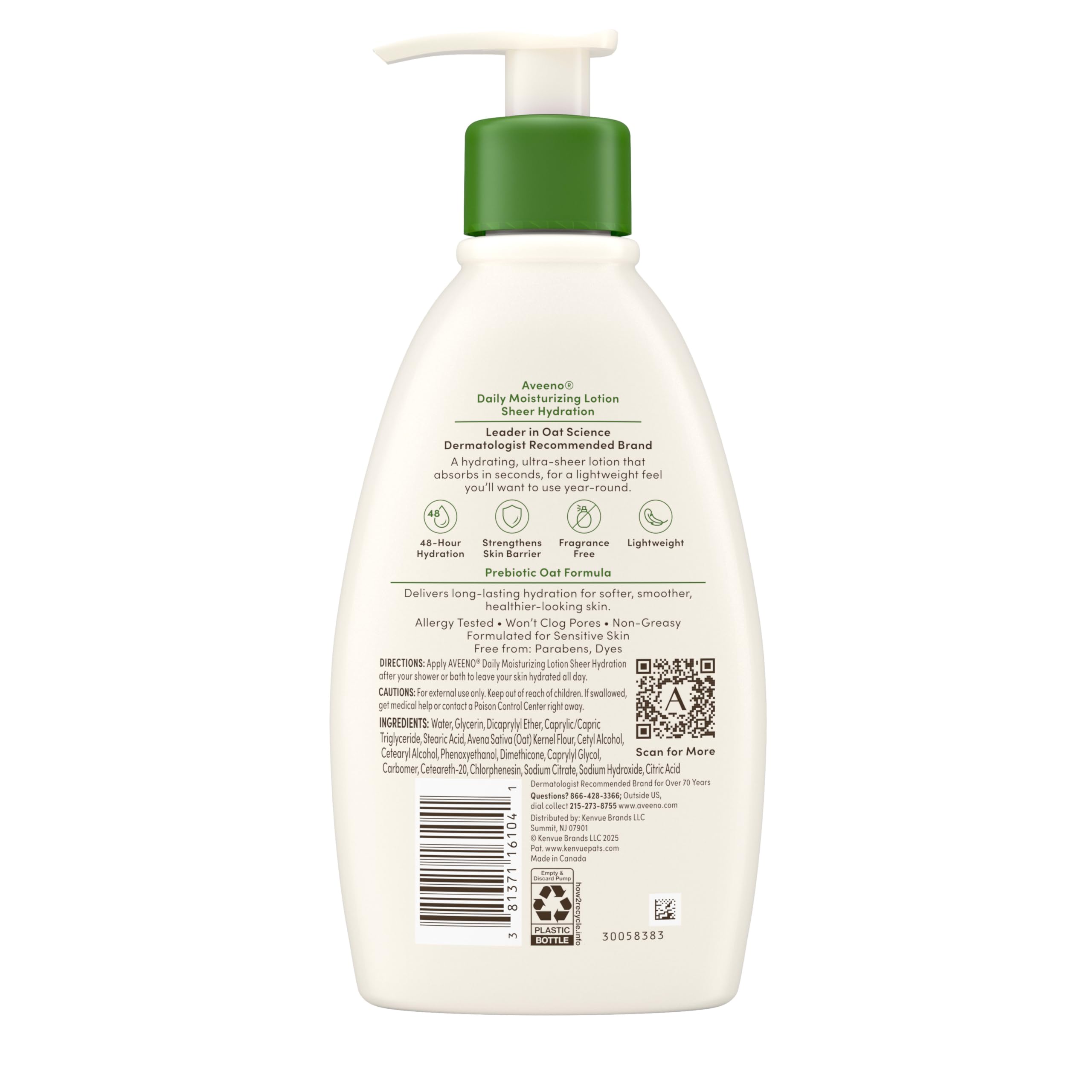 Aveeno product label close-up showing ingredient list and fragrance-free certification benefit