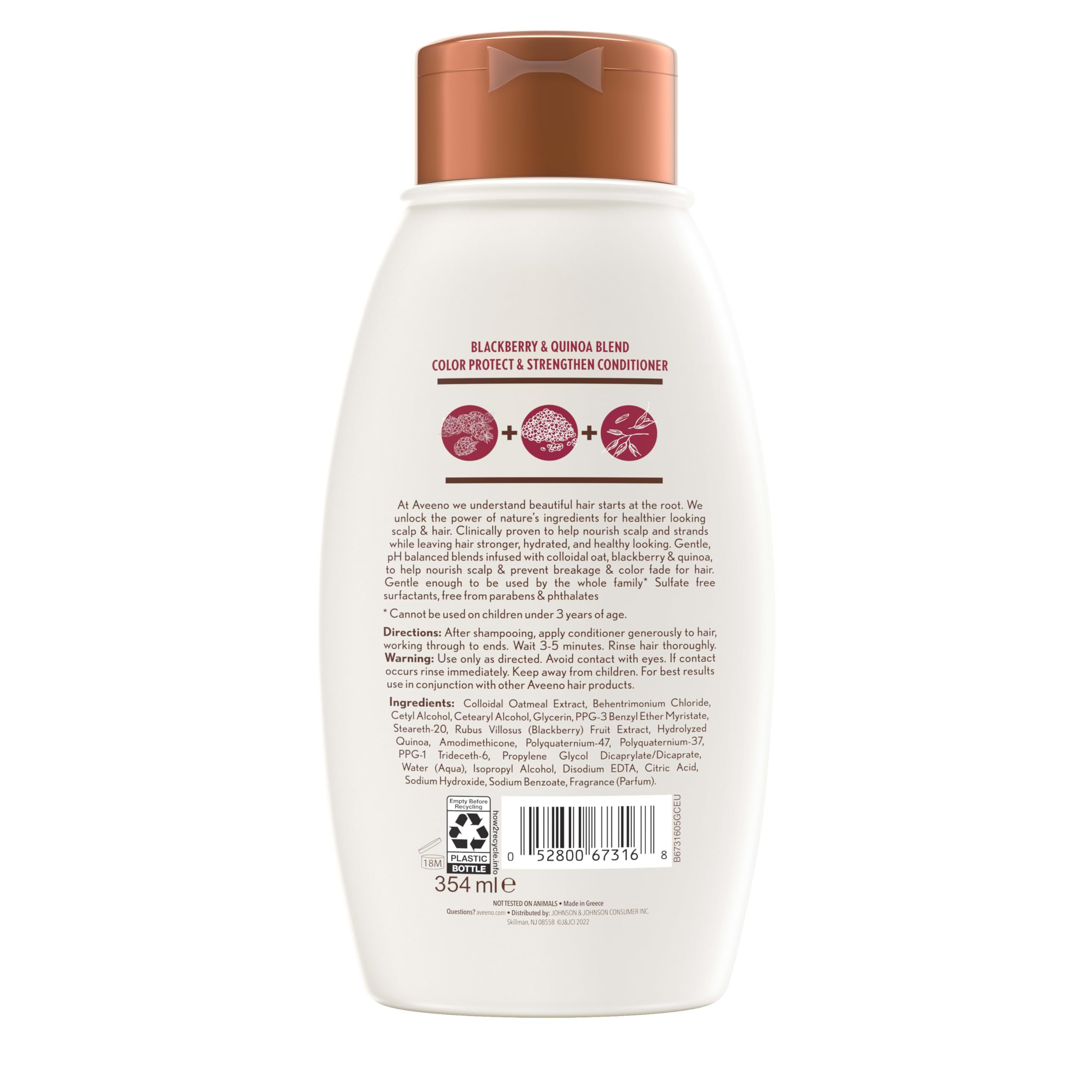 Aveeno conditioner displayed on bathroom shelf suggesting a calming routine