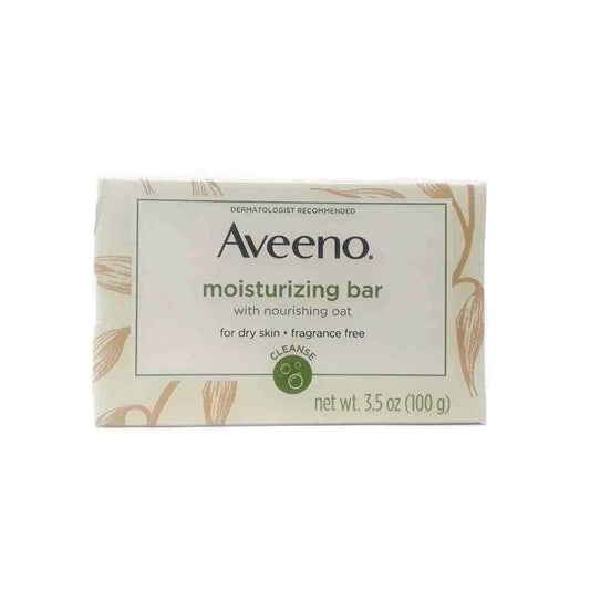 AVEENO bar close-up texture with colloidal oatmeal highlights soothing moisturizers