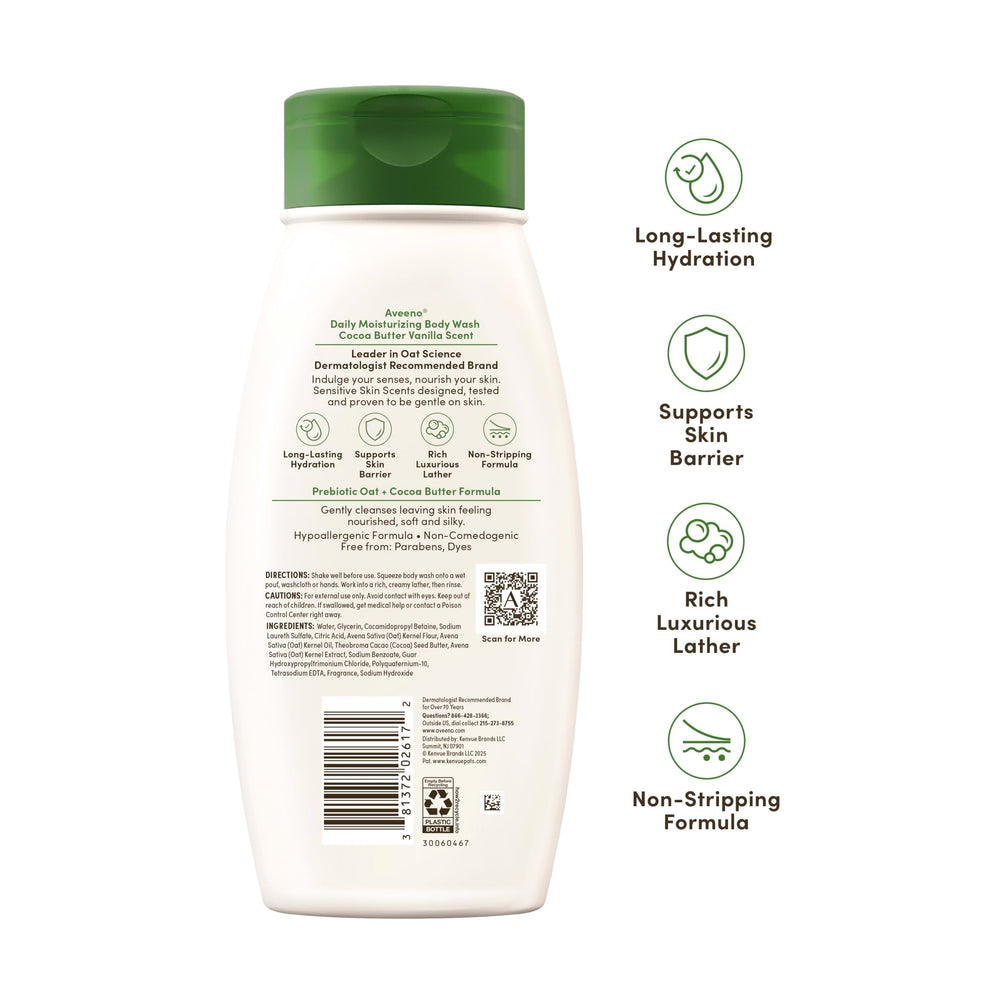 Aveeno natural ingredients shot with oat and cocoa butter benefits