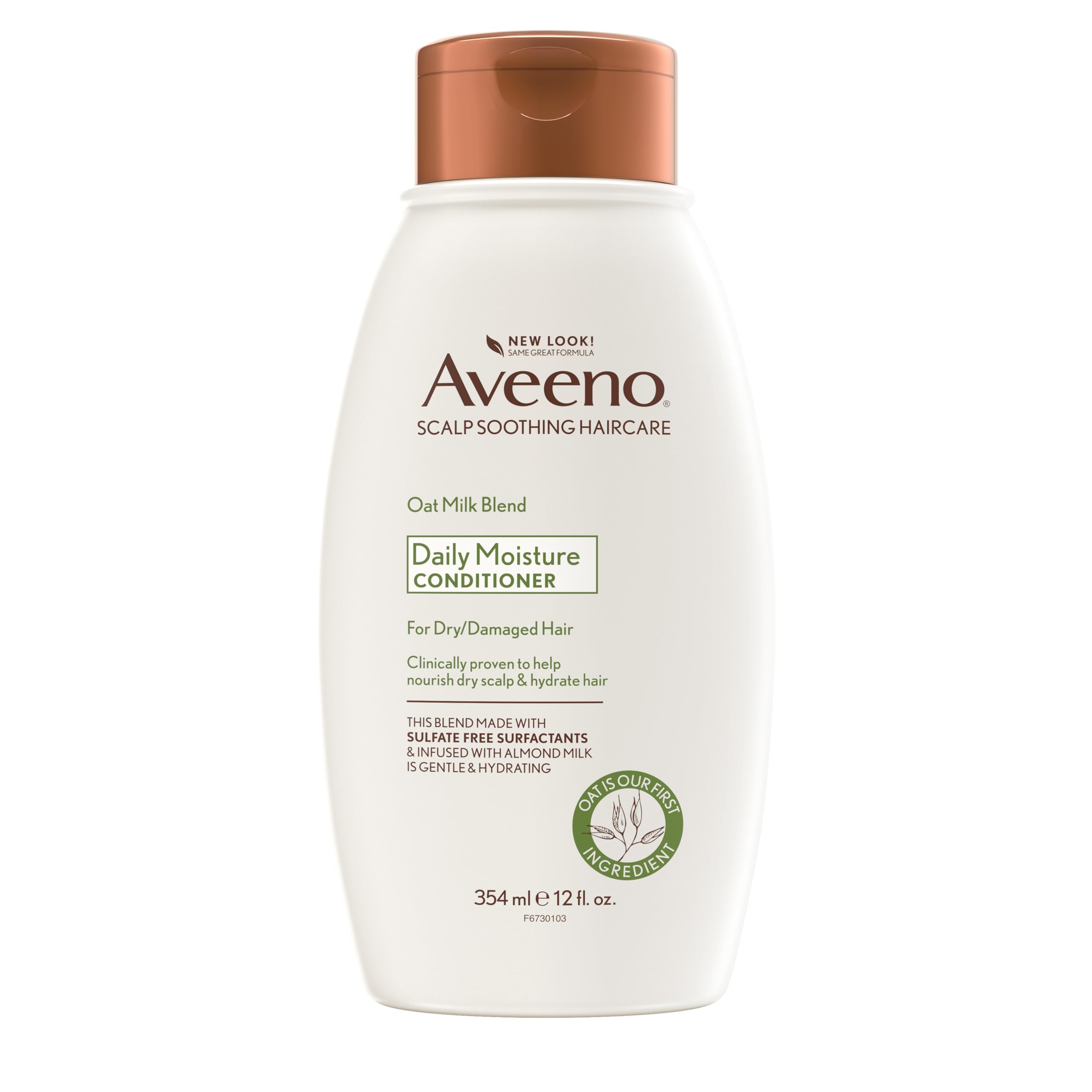 aveeno front packaging showing bottle and oat milk blend benefits