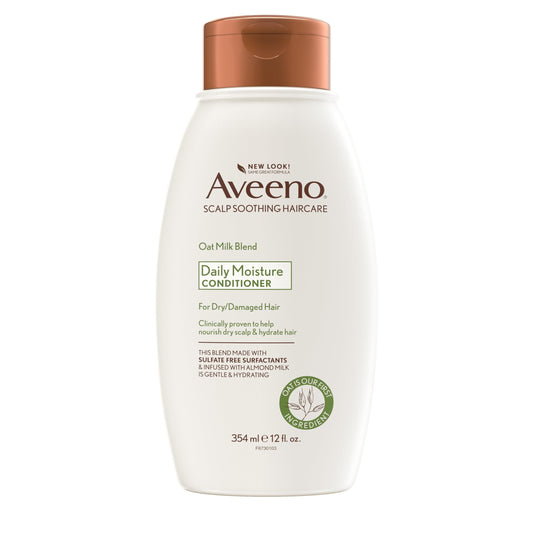 aveeno front packaging showing bottle and oat milk blend benefits