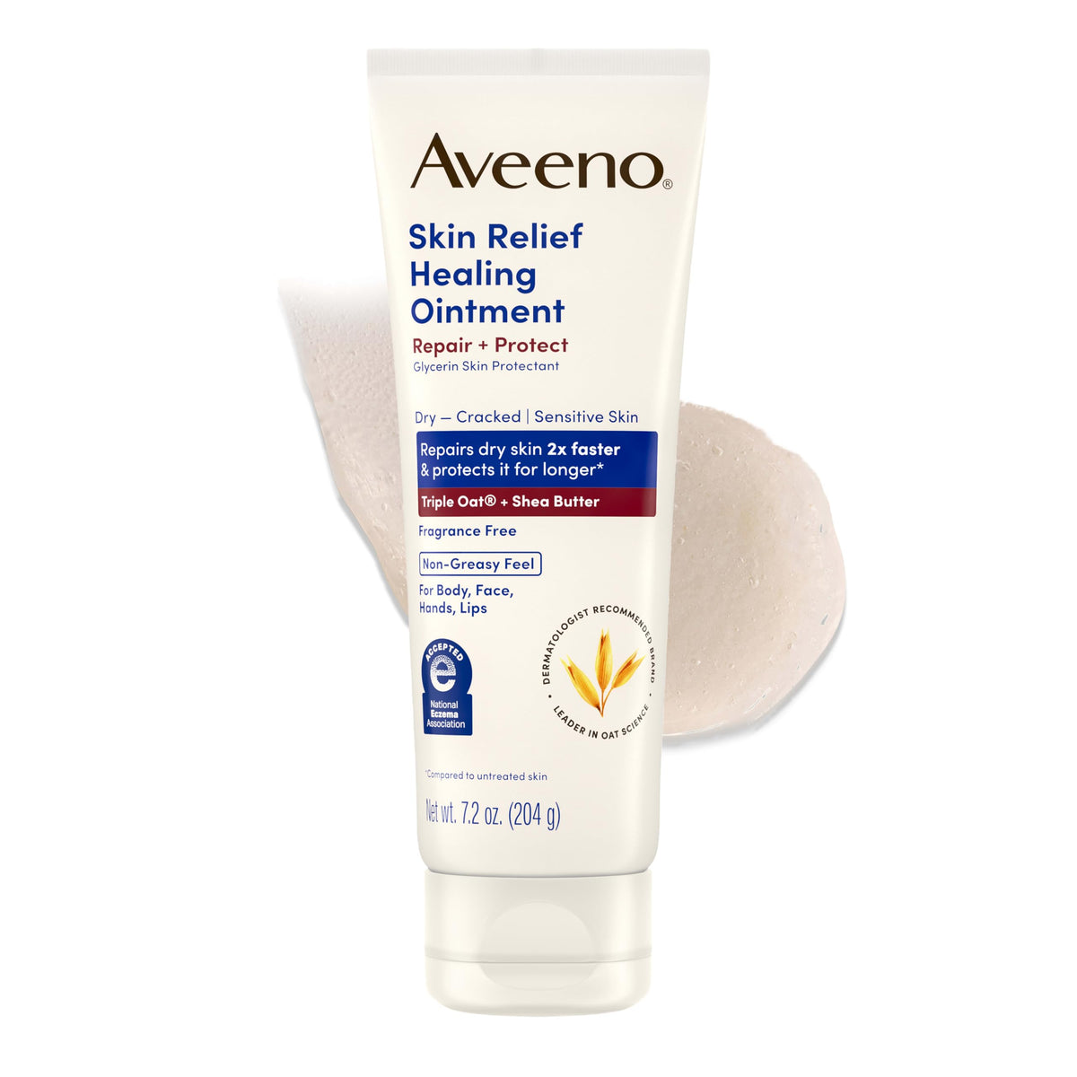 Aveeno jar front view showing product and soothing benefits