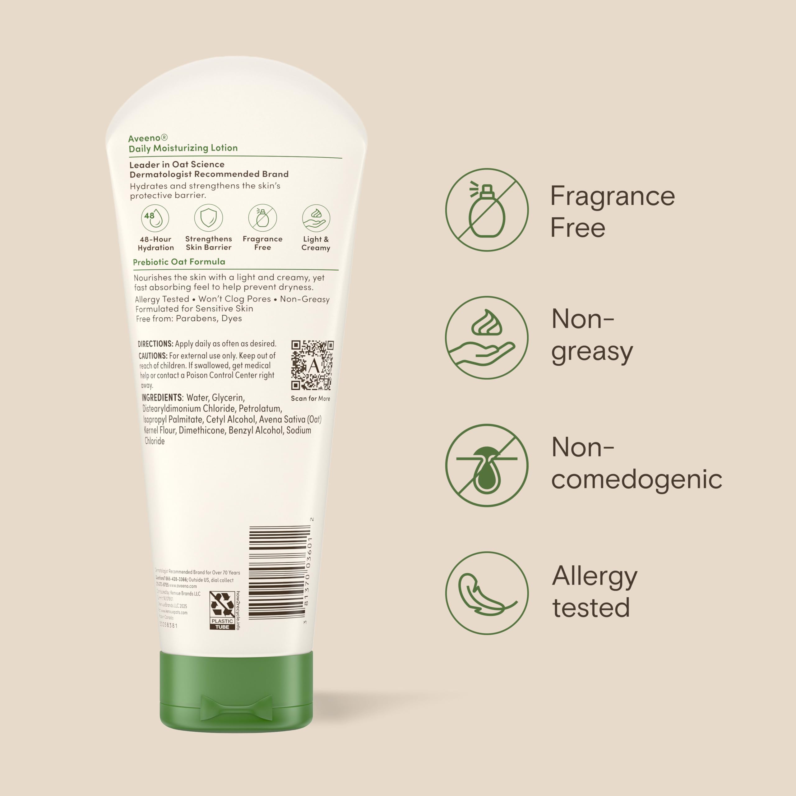 Aveeno back packaging showing ingredients and directions for clear guidance