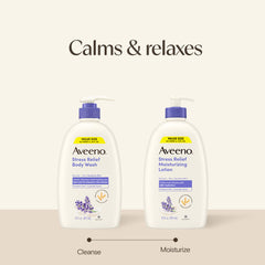 Aveeno body wash paired with Stress Relief Lotion to lock in moisture benefit
