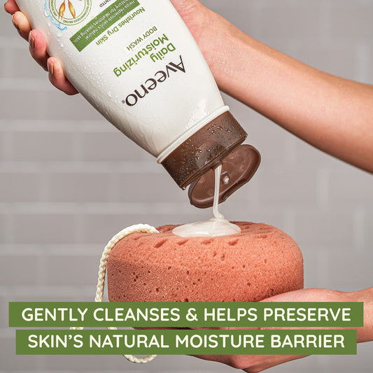 Aveeno pouring pouch into bottle for easy refill and reduced waste