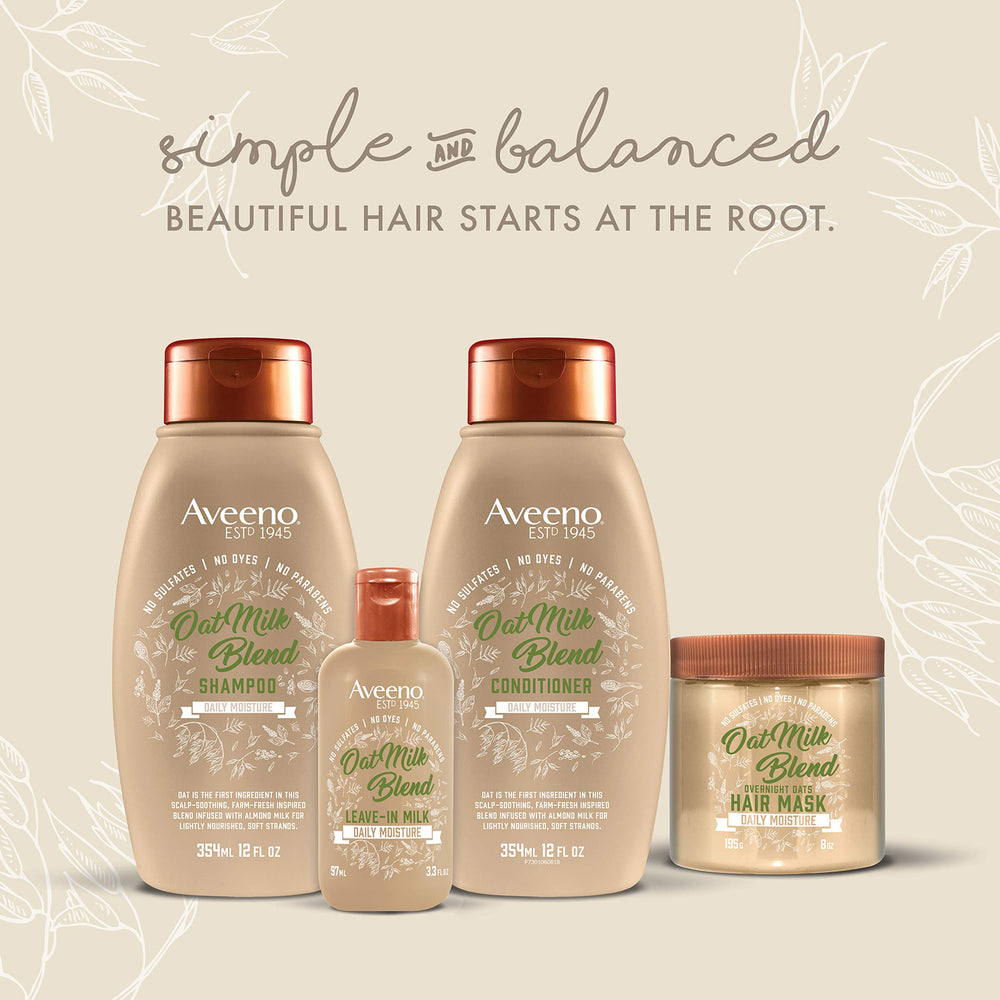 Aveeno bottle on bathroom shelf in lifestyle setting promoting daily use