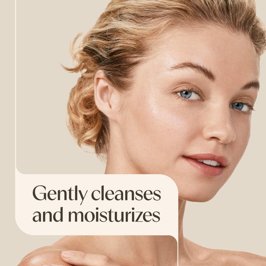 Aveeno pump dispensing gel texture that converts to foam for gentle cleanse