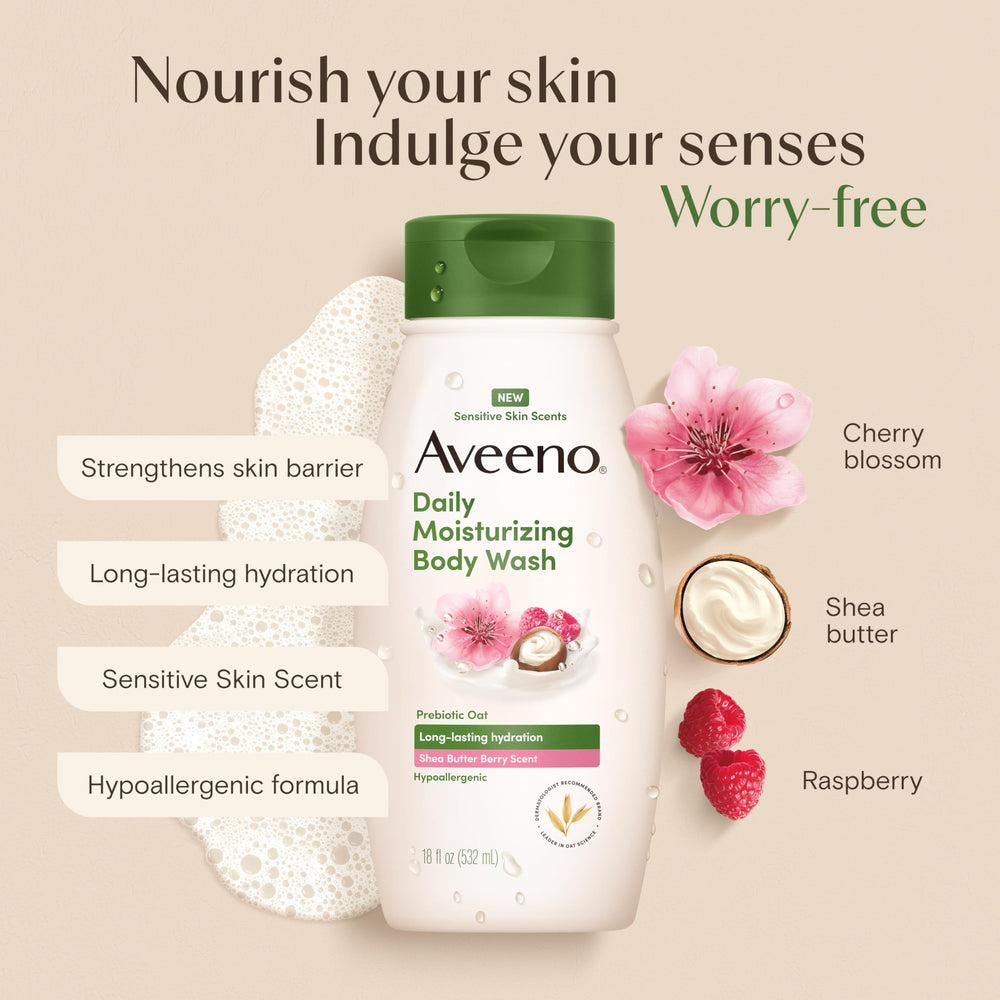 Aveeno rich lather close-up demonstrating creamy foam and gentle cleansing