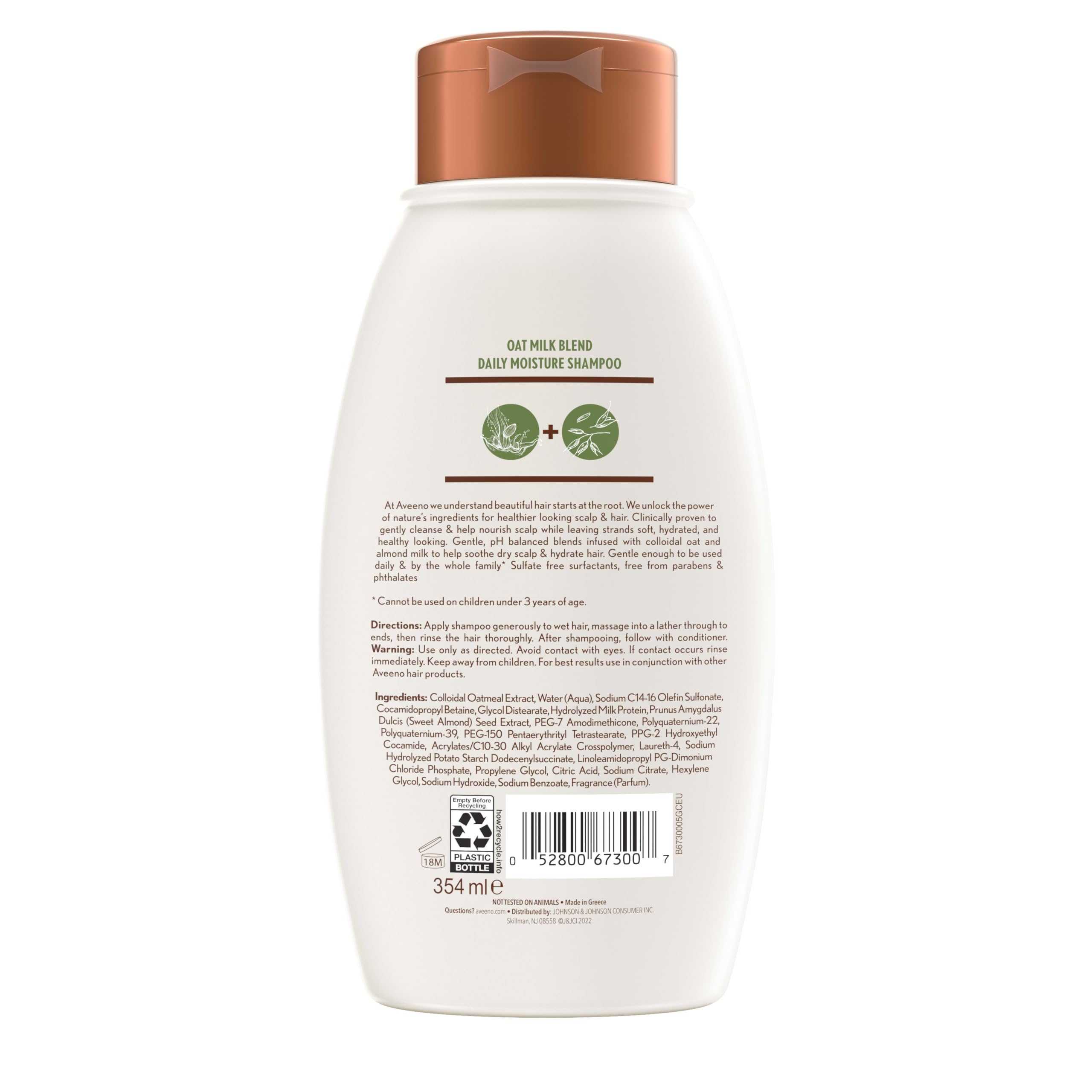 Aveeno shampoo on bathroom shelf suggesting everyday farm-fresh routine