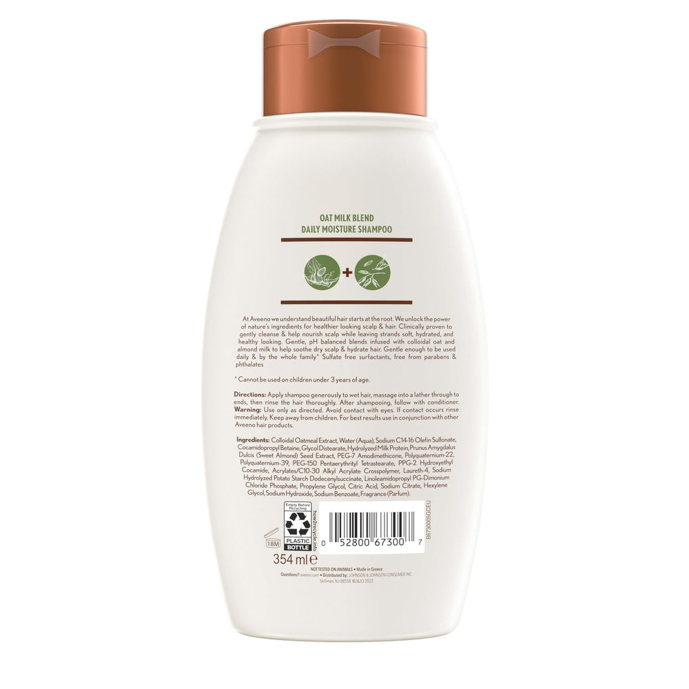 Aveeno shampoo on bathroom shelf suggesting everyday farm-fresh routine