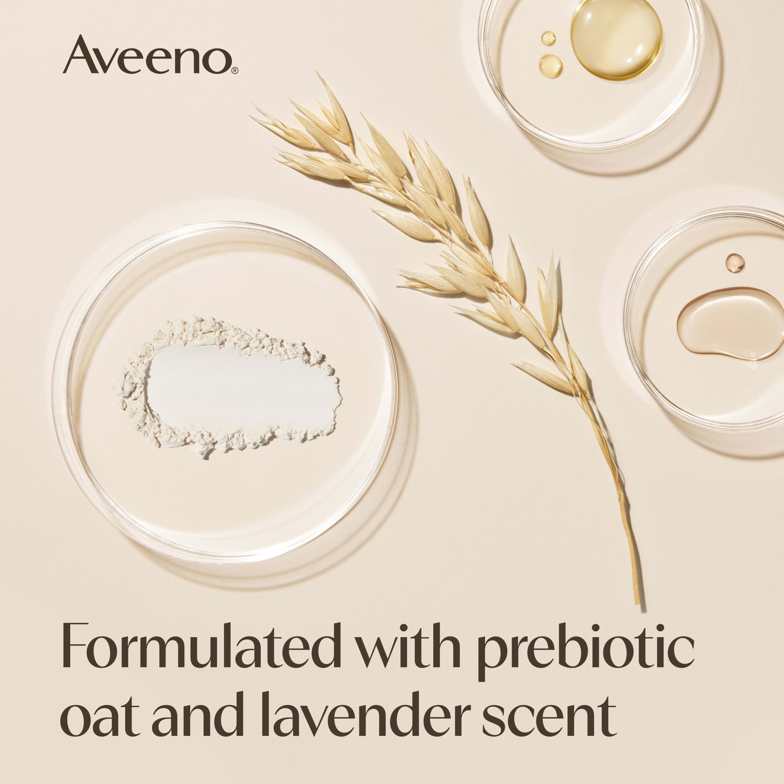 Aveeno 33 fl oz bottle next to hand for scale and value-size benefit