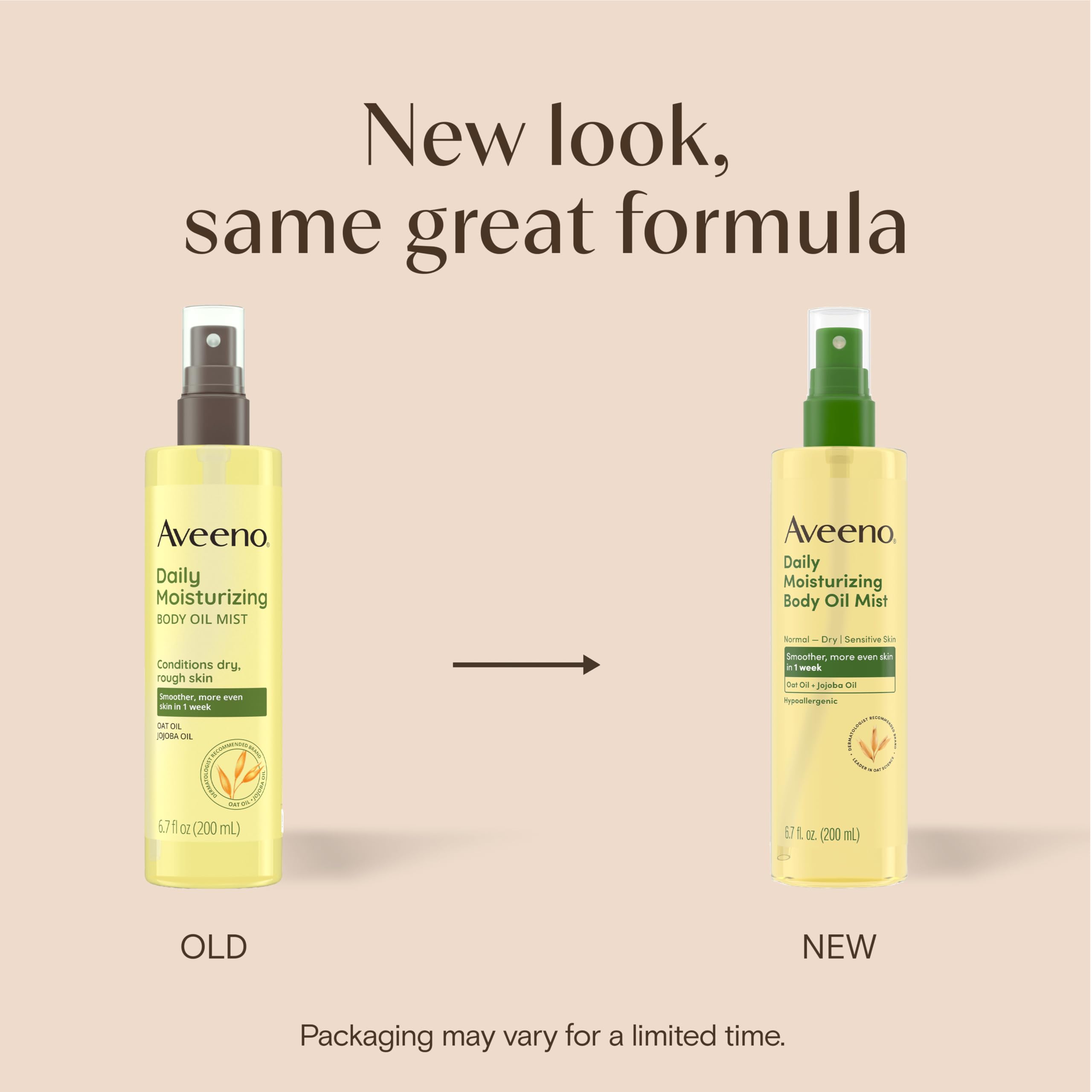 Aveeno spray nozzle close-up demonstrating even mist application and quick coverage