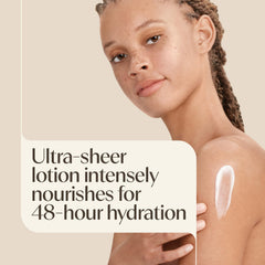Aveeno lotion texture close-up highlighting lightweight, fast-absorbing formula benefit