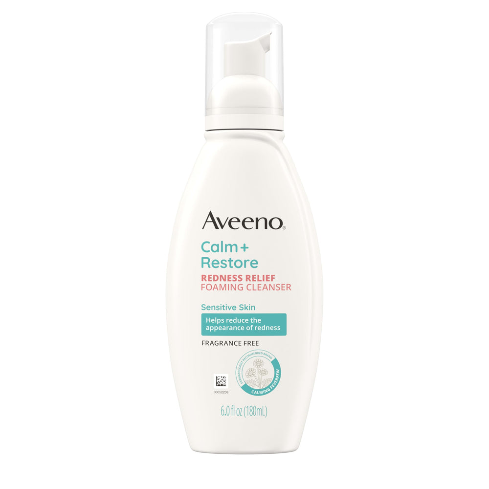 Aveeno cleanser lather on washcloth showing effective gentle removal