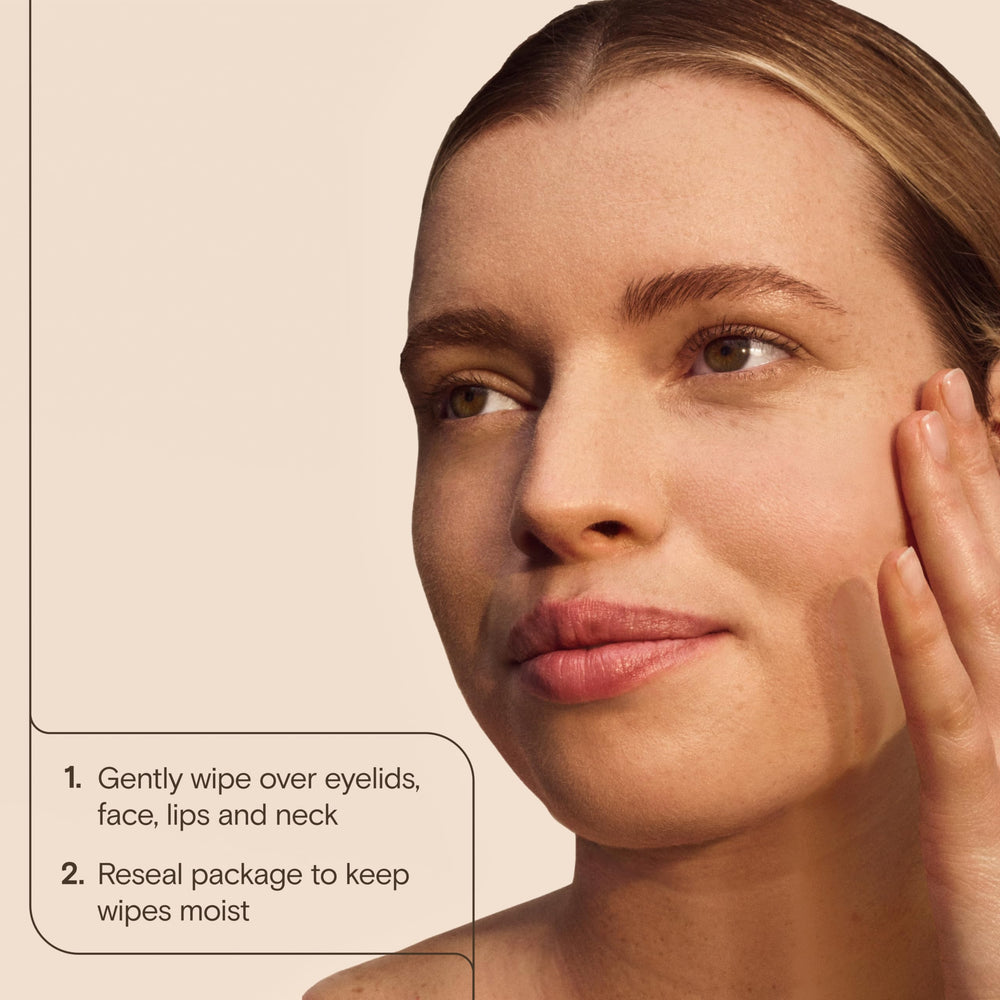 Aveeno wipes on bathroom counter in lifestyle scene for nightly routine ease