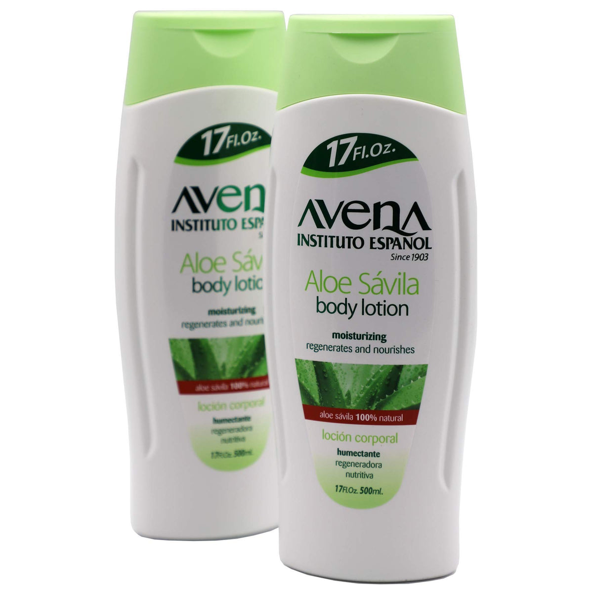 Avena Instituto Español front packaging showing two bottles and brand benefit