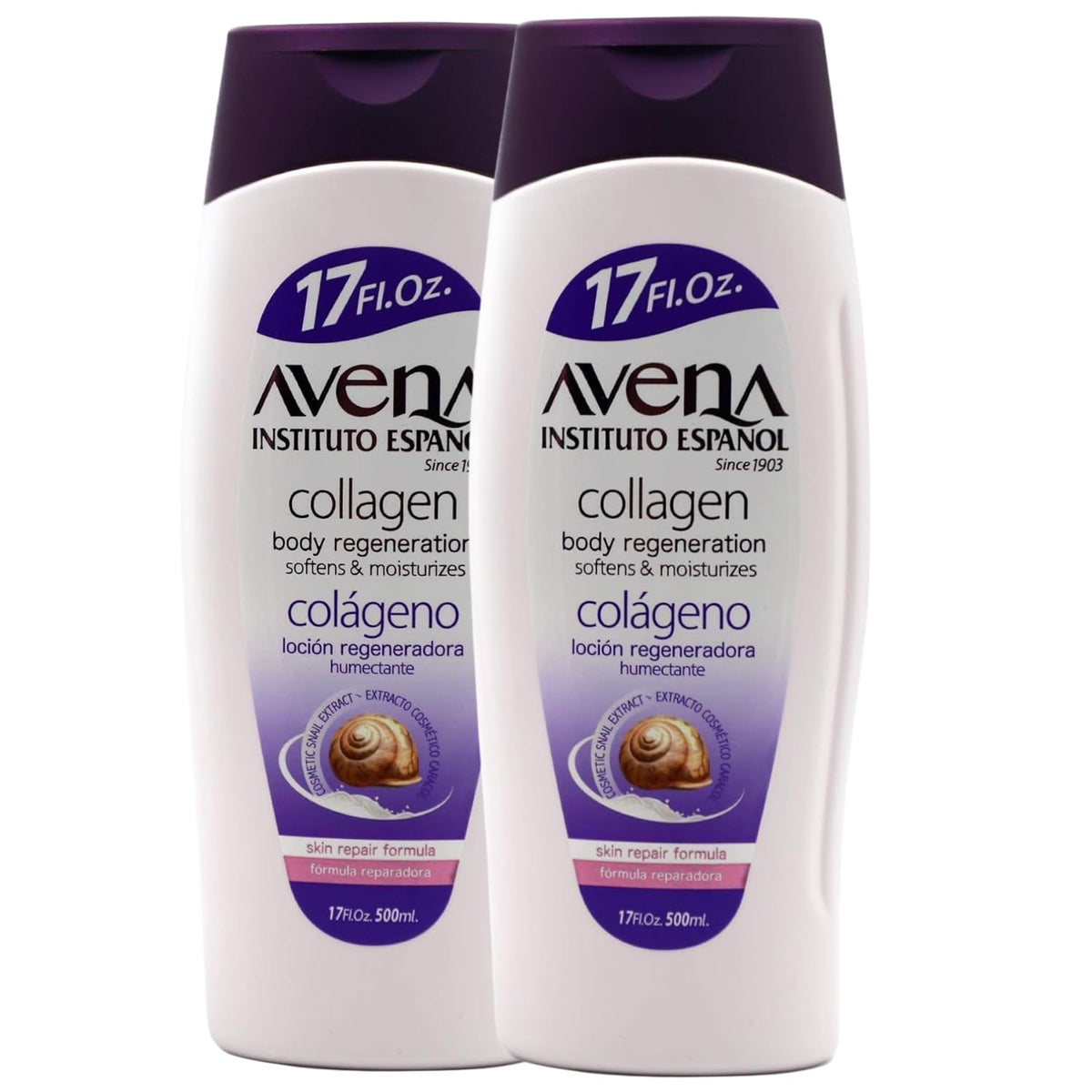 Avena Instituto Español front packaging showing two 17 fl oz bottles and benefits
