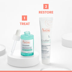 Avène Cicalfate+ bottle styled on bathroom shelf for calm skincare routine