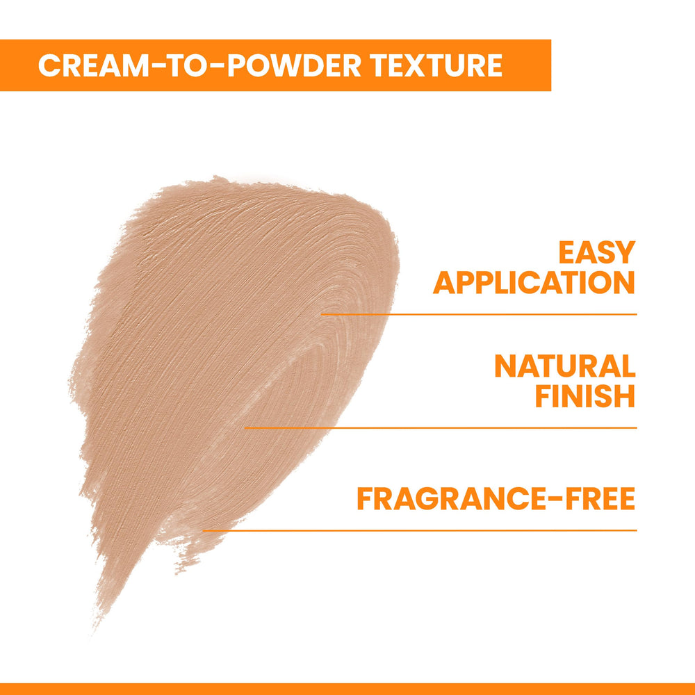 Avène cream-to-powder texture close-up, mattifying finish with light coverage
