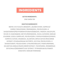 Avène ingredient label close-up showing mineral filters and calming actives