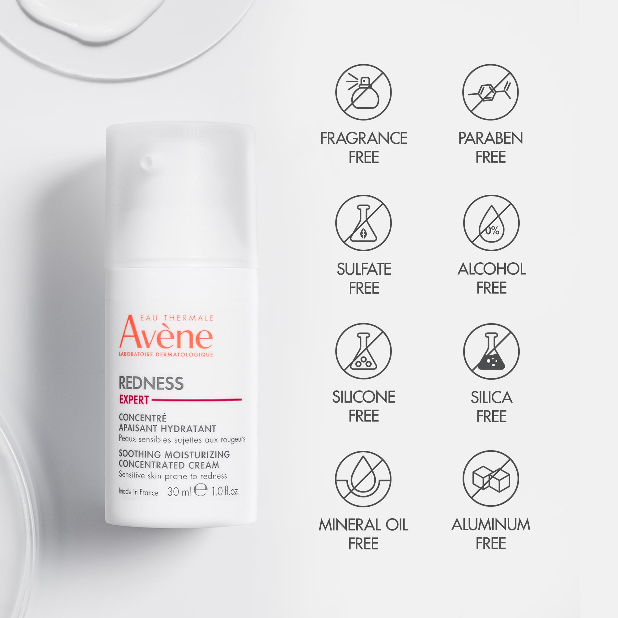 Eau Thermale Avène applying cream to cheek to show soothing effect on redness
